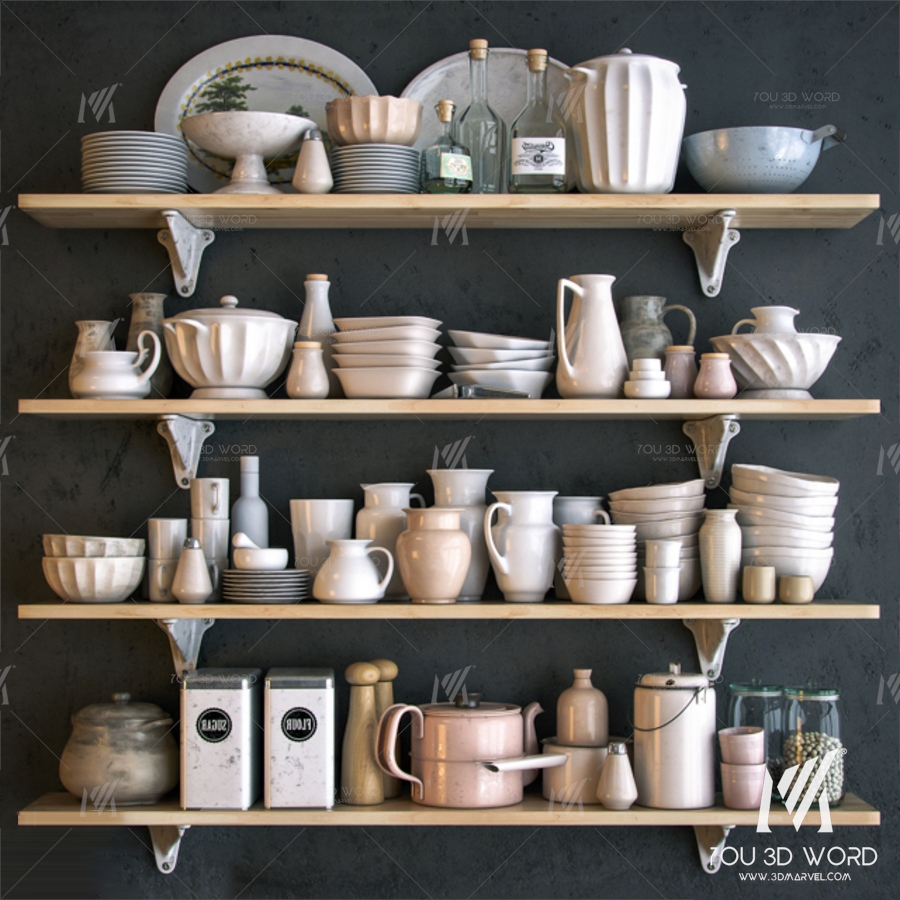 Shelf with utensils in bright colors
